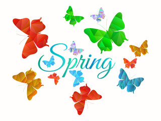 Fototapeta premium Spring, background with butterflies. Machaons. Vector illustration