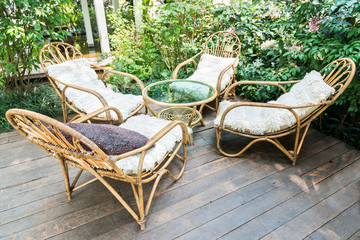 Rattan chair in the garden