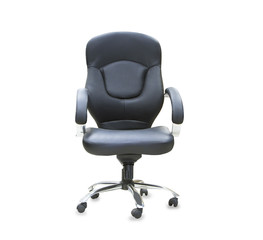 The office chair from black leather. Isolated