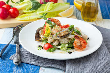 Seafood salad on a plate