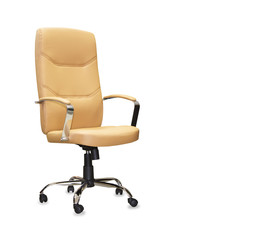 Modern office chair from beige leather. Isolated