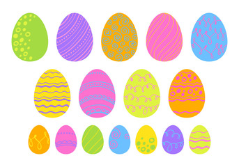 Set of colorful Easter eggs in bright colors.