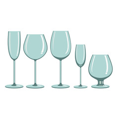 Glasses for alcoholic beverages . Different types of wine glasses for alcoholic beverages