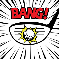 Golfer swing driver club hitting golf ball sound BANG
