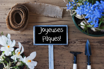 Spring Flowers, Sign, Joyeuses Paques Means Happy Easter