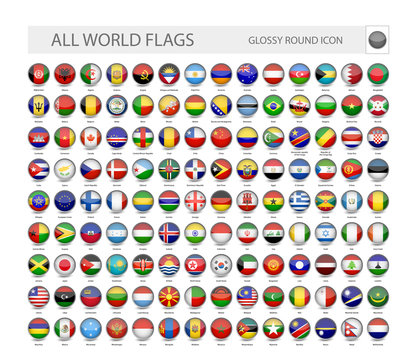 Round Glossy World Flags Vector Collection