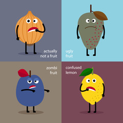 Baby cards: plum, lemon, onion and fruit