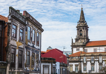 Trinity Church belltower in Porto city in Portugal