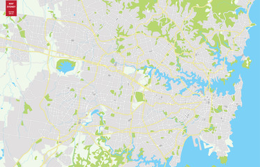 Fototapeta premium Vector color map of Sydney, Australia. City Plan of Sydney