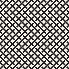 Weave Seamless Pattern. Braiding Background of Intersecting Stripes Lattice. Black and White Geometric Vector Illustration. © Samolevsky