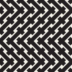 Weave Seamless Pattern. Braiding Background of Intersecting Stripes Lattice. Black and White Geometric Vector Illustration.