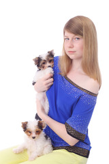 Girl and puppies