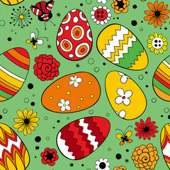 Easter eggs and flowers seamless pattern. Background for design.