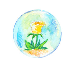 Illustration on the theme of ecology. Blue balloon in watercolor. Protection of nature, air purification.