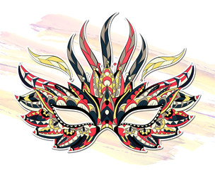 Patterned mask on the grunge background. Mardi Gras festival. Tattoo design. It may be used for design of a t-shirt, bag, postcard, a poster and so on.   © maverick_infanta