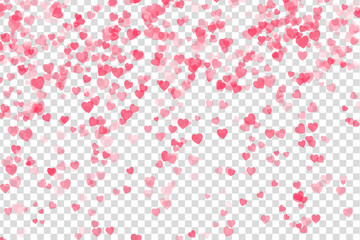 Pink confetti of hearts on a transparent background. Vector Illustration