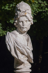 Fototapeta na wymiar Busto de piedra romano en el Parque del Capricho
