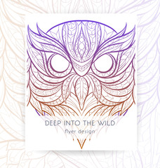 Flyer template with patterned head of owl.