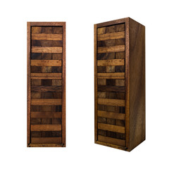 Blocks wood jenga game isolated on white background.