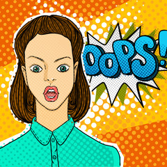 Woman face in pop art style.