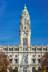 View on famous landmark in Porto - City Hall building
