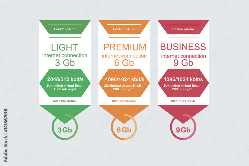 Poster internet traffic.set offer tariffs. ui ux vector banner for web app. set pricing table, order, box, 