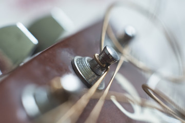 Motor heads of acoustic guitar with strings.