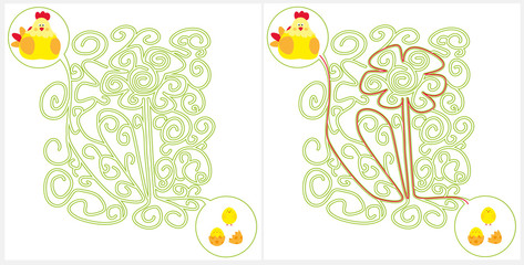 easter maze game with nice flower solution / vectors illustration for children on white background