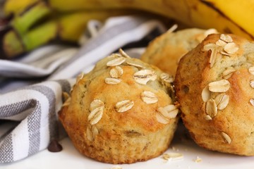 Homemade Banana Oats Muffins, selective focus