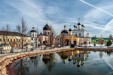 Fototapeta na wymiar vintage Voznesenskaya Davidova Pustyn monastery Chekhov district of Russia, historical and cultural monument of history