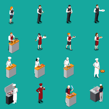 Restaurant Staff Isometric Set