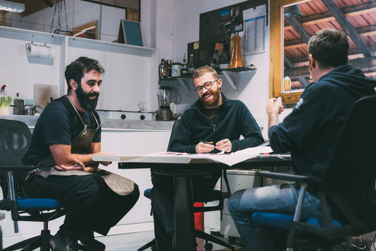 Metalwork team meeting in forge design office