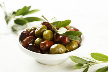 Olives in white bowl