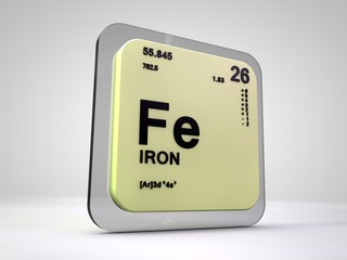 Iron - Fe - chemical element periodic table 3d render