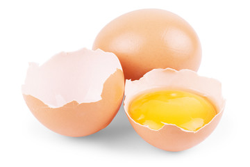 Single brown chicken egg isolated on white