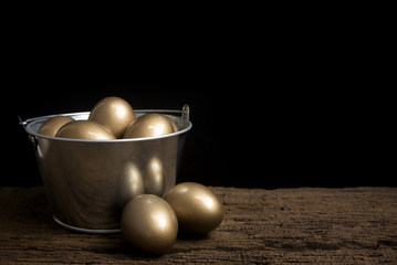 golden eggs with steel bucket