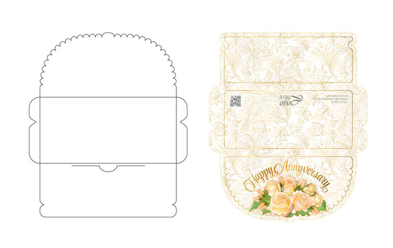 Envelope template with flap design. Easy to fold. Ready to print colorful envelope for money. May be used for thank you notes, wedding, gift tag or save the date cards. Die cut envelope layout.