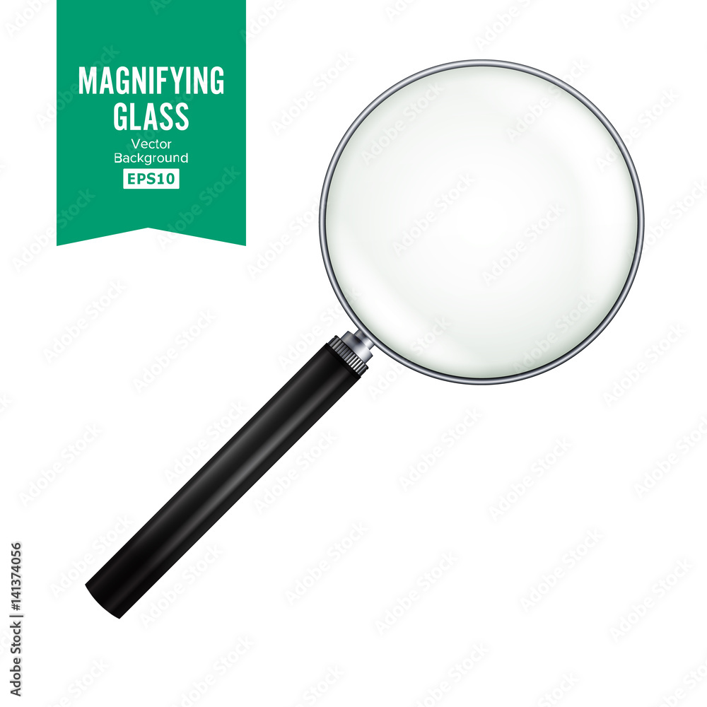 Poster realistic magnifying glass vector. isolated on white background, with gradient mesh. magnifying glas