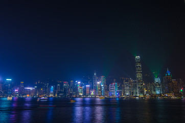 Symphony of light at Victoria harbour at night in Hong Kong