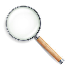 Realistic Magnifying Glass Vector. Isolated On White Background, With Gradient Mesh. Magnifying Glass Object For Zoom. Wood Handle
