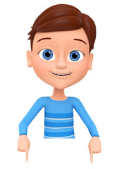 The guy points to the empty board with two fingers. 3D rendered Illustration.