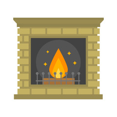 Fototapeta premium Flat style fireplace icon design house room warm christmas flame bright decoration coal furnace and comfortable warmth energy indoors vector illustration.