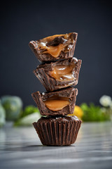a heap of homemade salted caramel cups