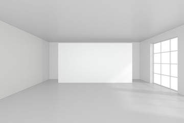 Fototapeta na wymiar White clean interior with blank white poster. 3d rendering