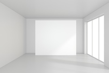 Large empty room with standing billboards. 3d rendering.