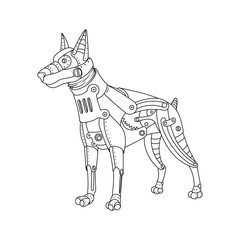 Steam punk style doberman dog coloring book vector
