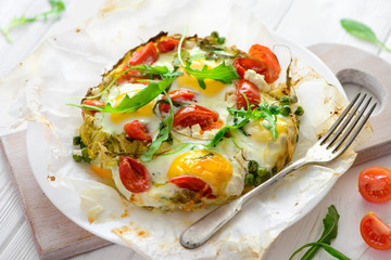 Eggs baked with vegetables