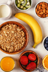 Healthy breakfast - bowl of muesli, berries and fruit