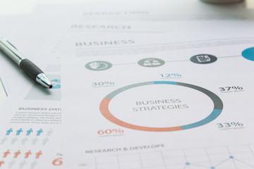 Modern white office desk white table and other supplies with Business report meeting and briefing. 