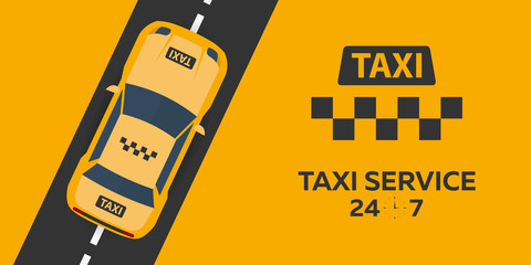 Taxi service. Taxi car. Vector flat illustration.